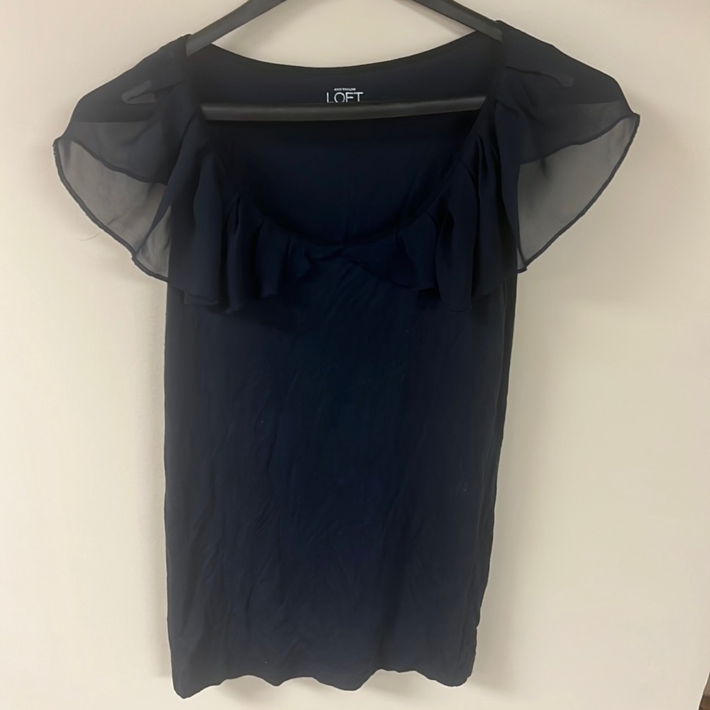 Ann Taylor LOFT XS Extra small blue sleeveless tank top trim decoration fabric